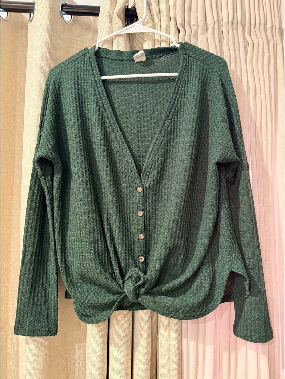 Women's Green Waffle Knit top
